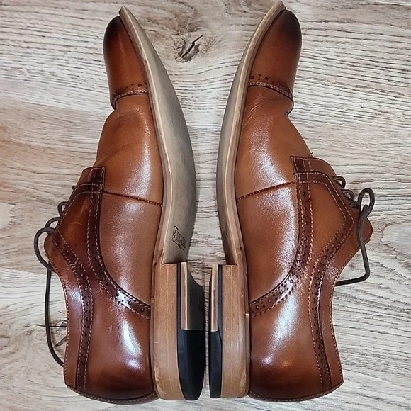 Stacy Adams Mens Dickinson Cap Toe Oxford Shoes Cognac Brown Roynd Toe Size 9W - Picture 5 of 11